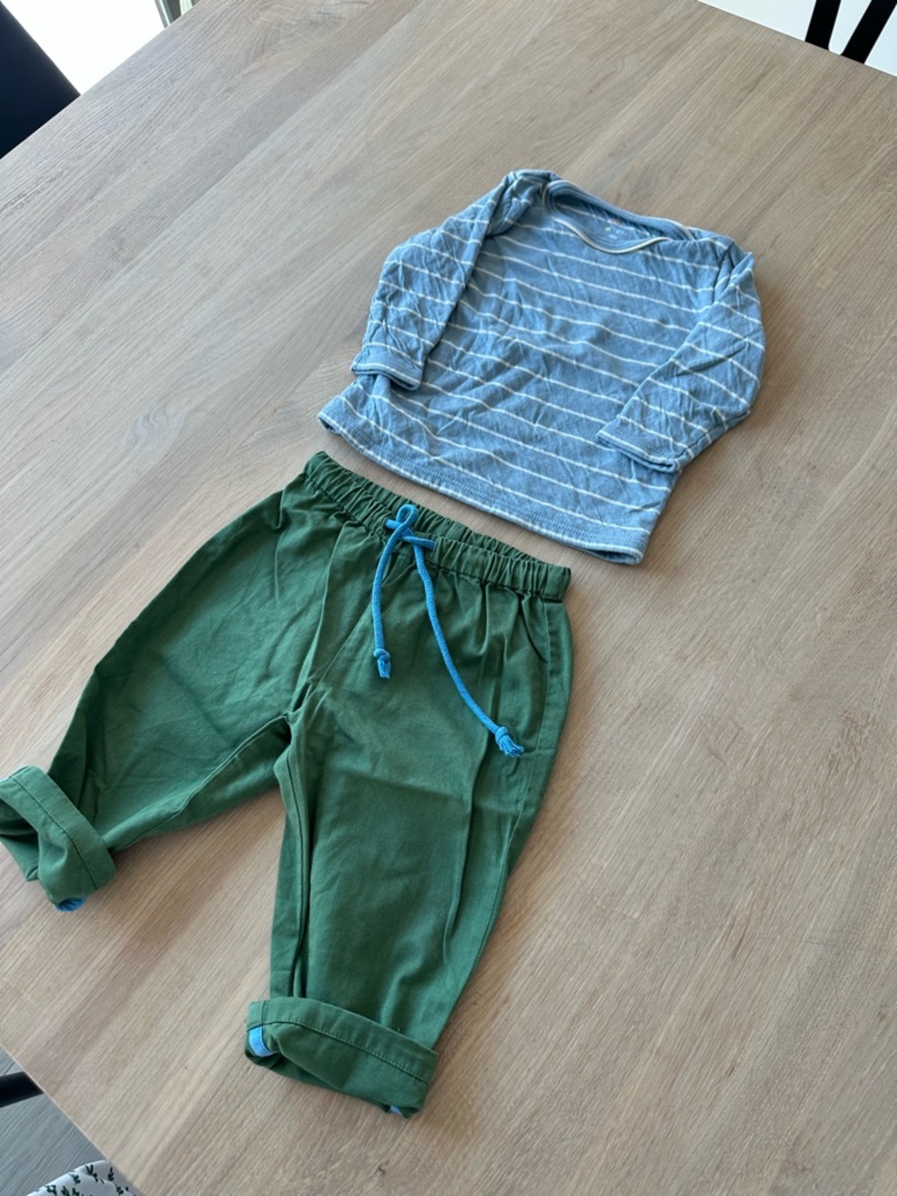 Oso & Me Kids Two-Piece Green Pants & Blue Stripe Top Matching Set